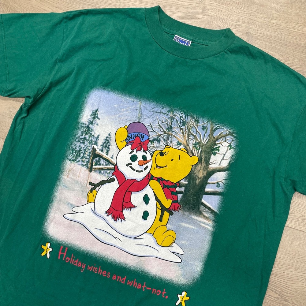 Pooh T Shirt Unisex XL Green Winnie The Pooh Snowman Holiday Vintage 90s Disney